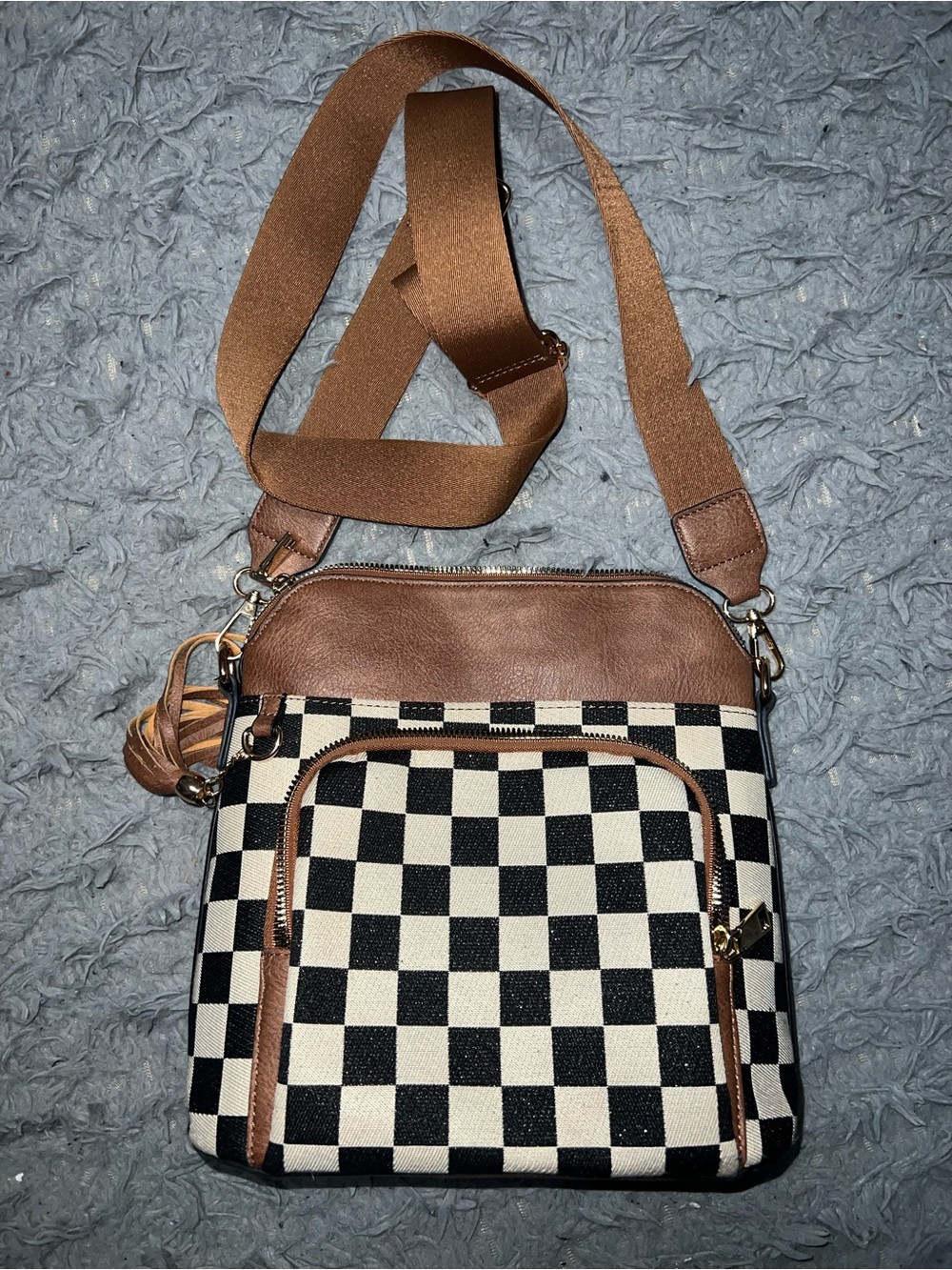 Brown & Black Checker Crossbody Bag - Women's Shoulder Bag